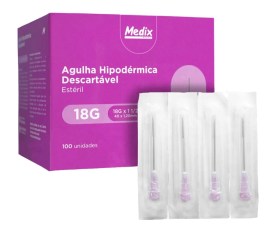 Agulha Hipodérmica Descartável 40 X 1,20 Mm (Rosa) 18G X 11/2 - 100 Unid - Medix 